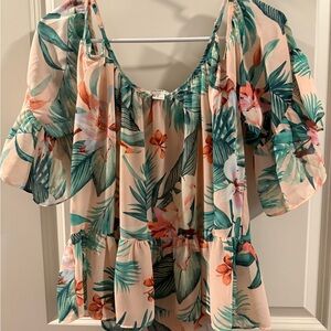 NWOT Forever 21 Tropical Floral Blouse - Pink and Green